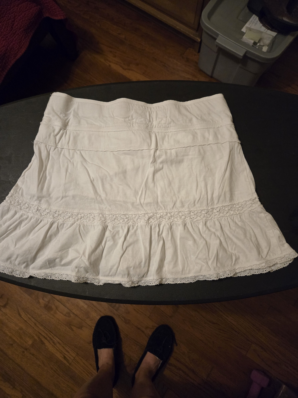 Hollister White Tiered Ruffle Mini Skirt with Lace Trim & Drawstring Size M - Picture 4 of 4